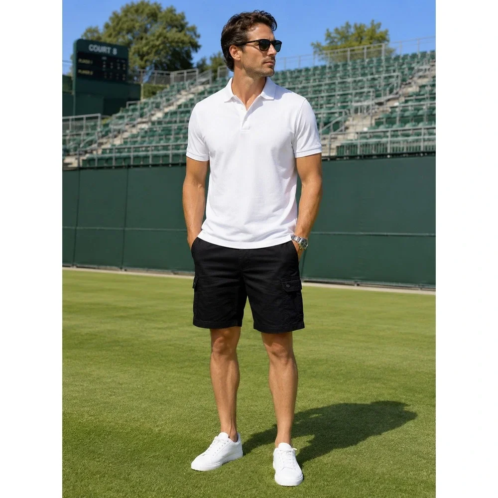 St Johns Bay Mens Black Cotton Cargo Shorts Casual Flat Front Size 36